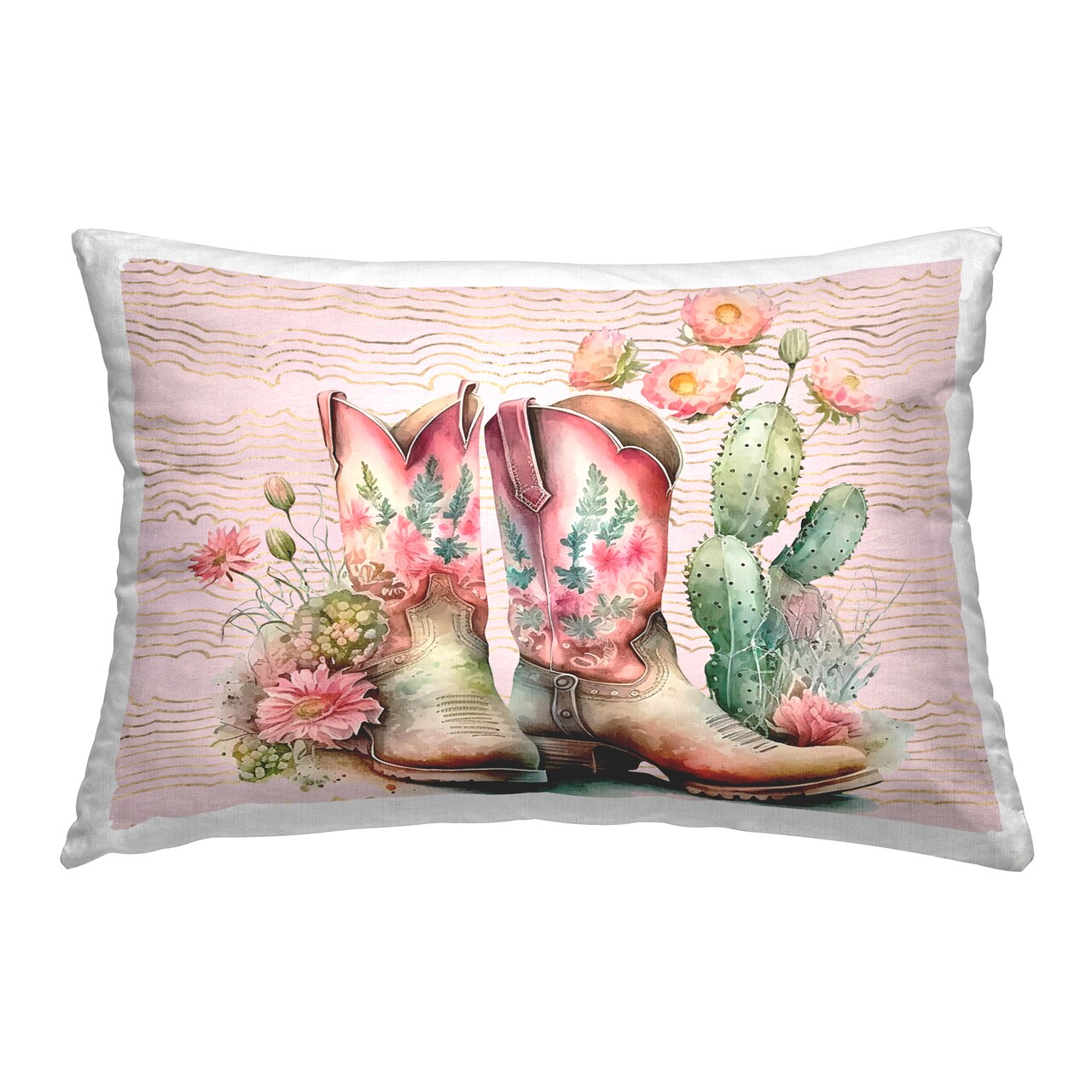 Stupell Industries Country Boots with Cacti Decorative Printed Throw Pillow Design by Lettered and Lined, 14 x 7 x 20